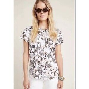 Anthropologie Padua Safari Tropical Print Top Animal Print Flamingos Zebras XS